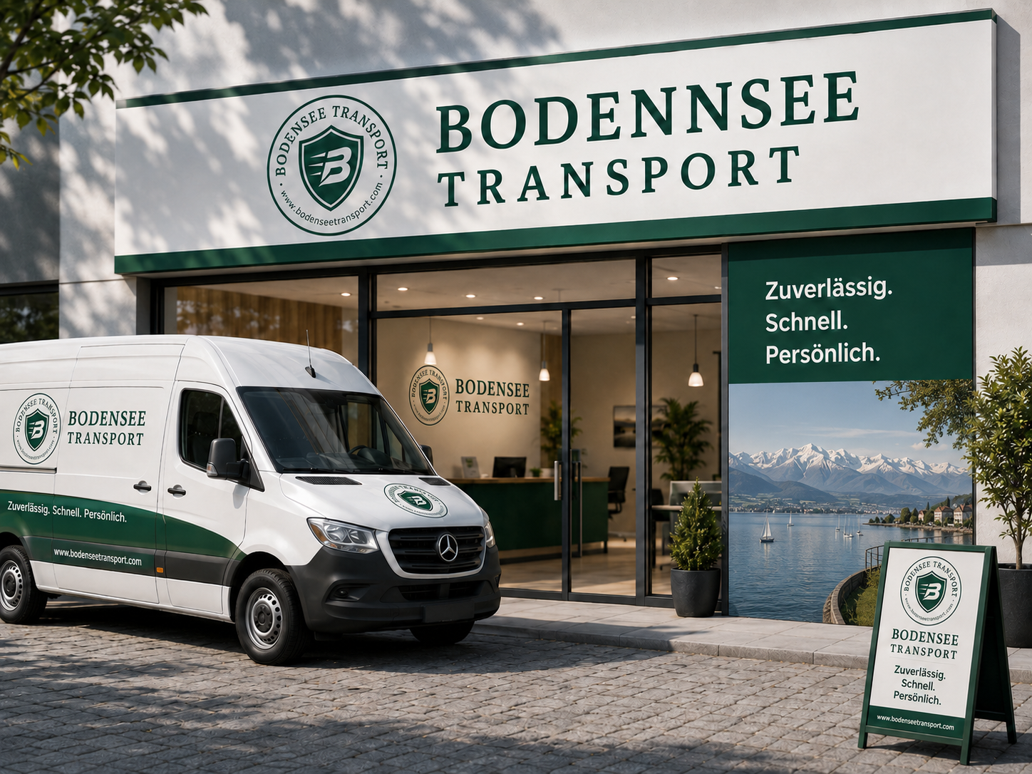 Bodensee Transport Fahrzeug vor dem Geschäft